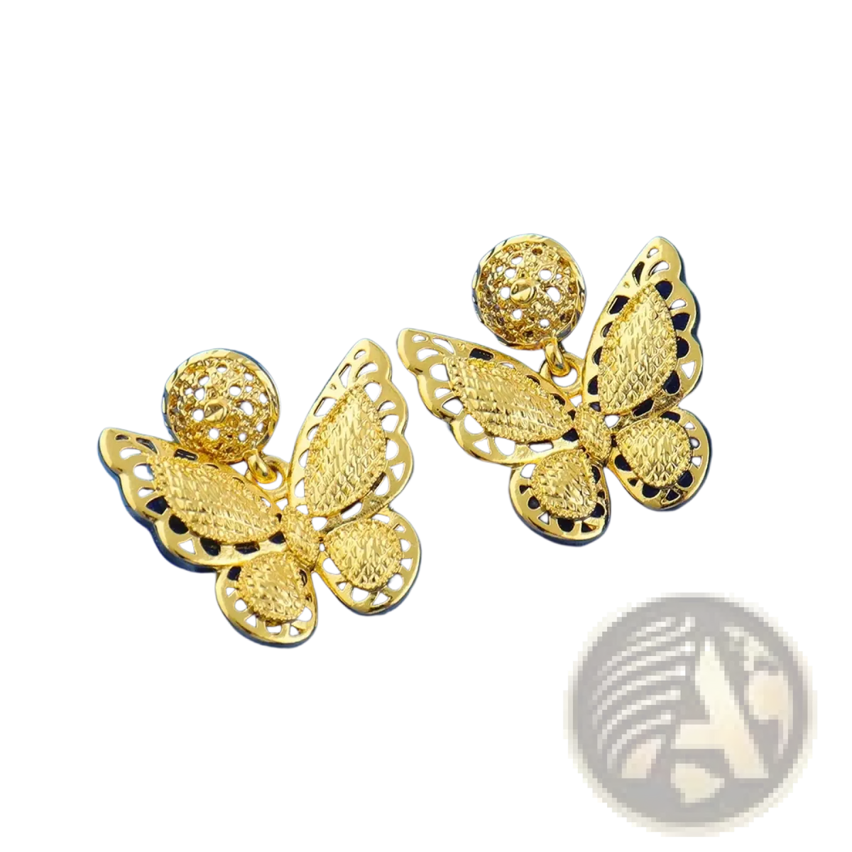 Gold butterfly jewelry set gold plated butterfly-shaped earrings with intricate filigree and textured wings with spheres