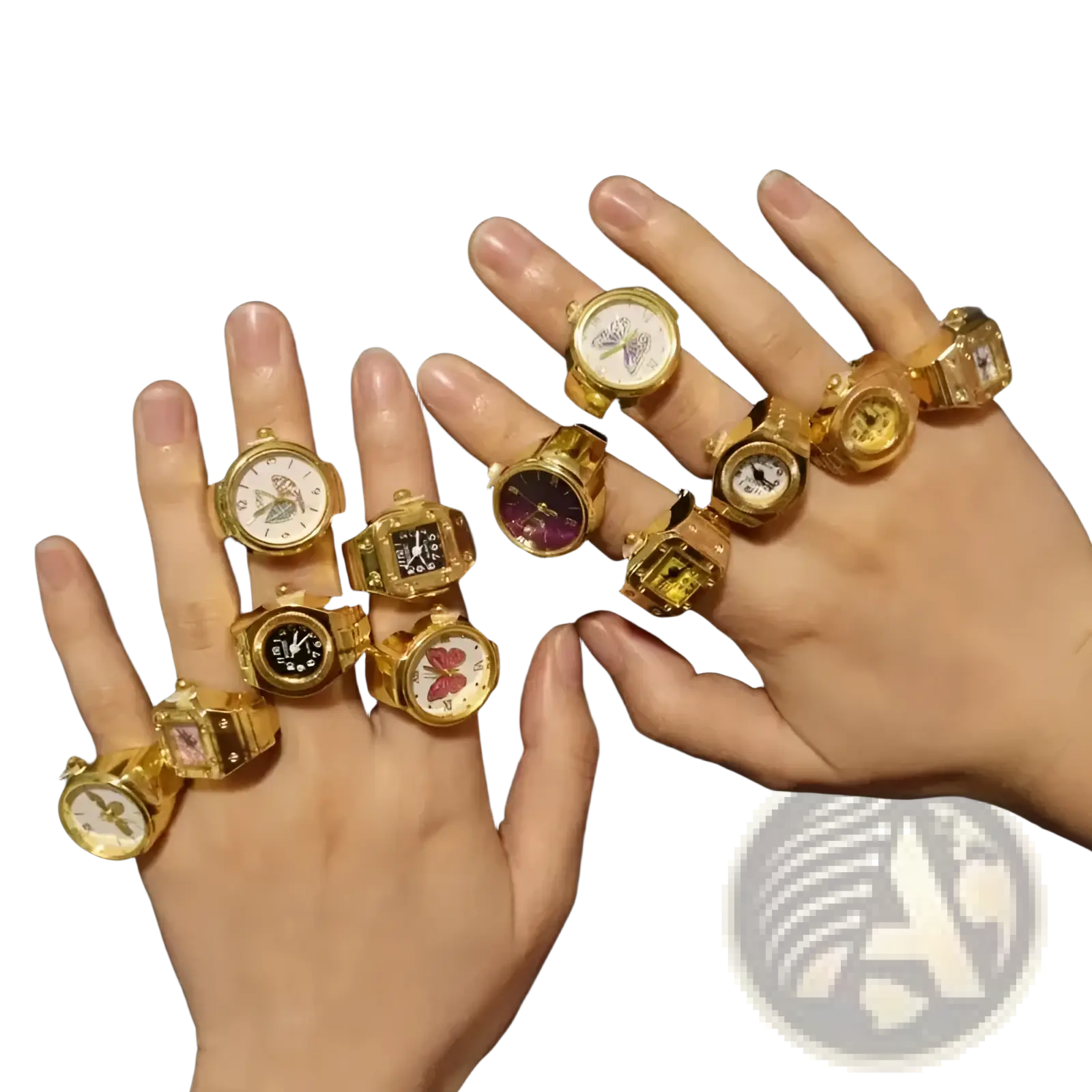 Gold butterfly watch rings made of stainless steel with various face designs and colors as cute jewelry accessories