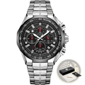 Gold chronograph watch for men luxury quartz timepiece stainless steel with black dial red accents and textured bezel