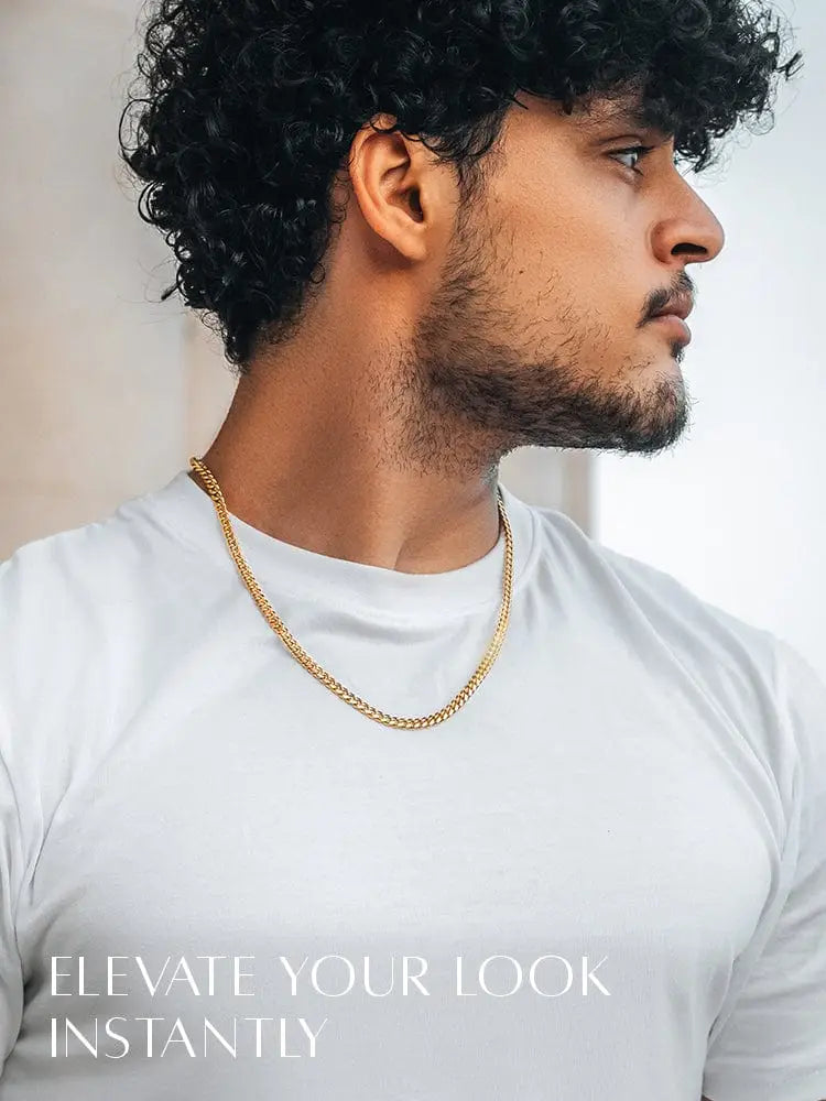 18k gold plated 3.5mm curb link chain necklace with a gold-toned finish and elegant Cuban link design