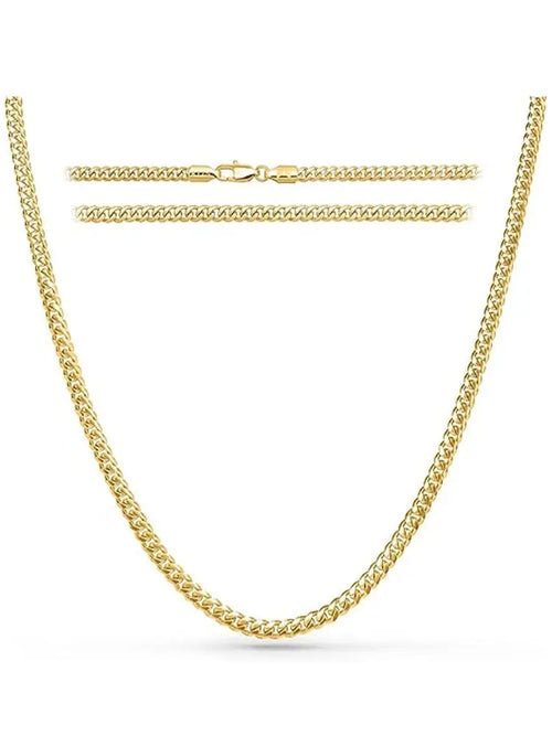 18k gold plated 3.5mm Cuban link chain necklace with a polished gold-colored interlocking design and secure clasp