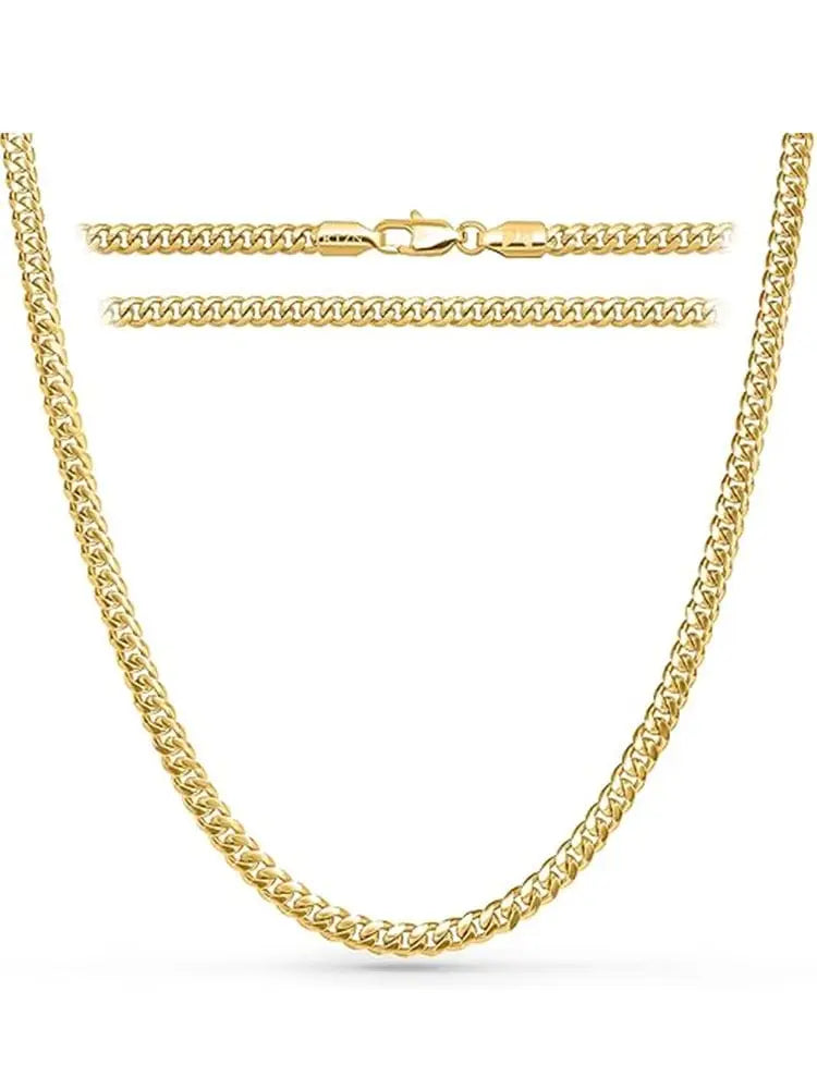 18k gold plated 5mm stainless steel cuban link necklace with polished gold-colored interlocking chain and matching clasp