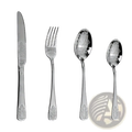 Elegant silver-toned stainless steel gold cutlery set with intricate damask floral patterns on handles and bowls