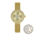 Gold-tone diamond-encrusted mesh women watch with a sparkling bezel and face luxury waterproof design
