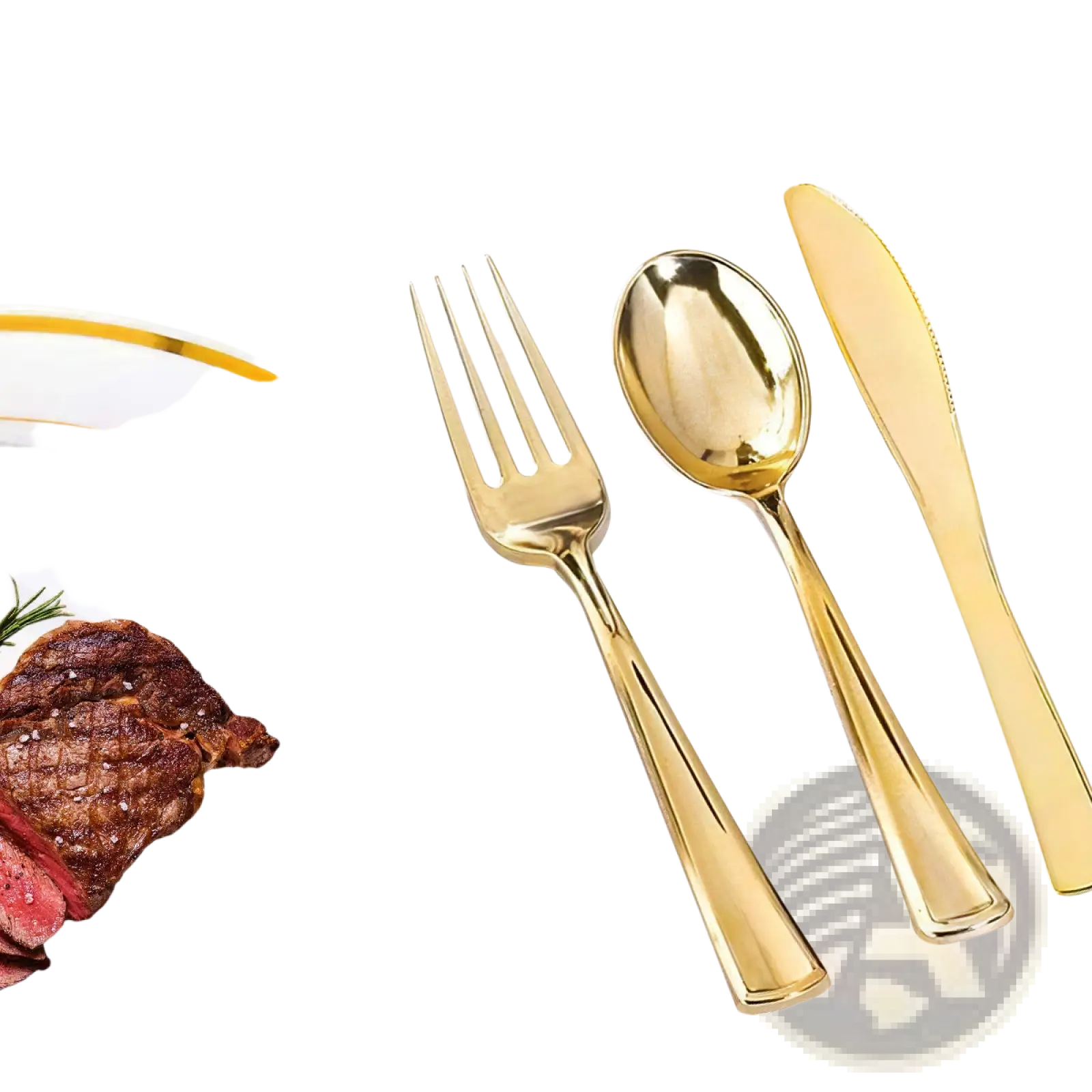 Gold plastic fork spoon and knife set with sleek shiny finish from gold dinnerware set 175pcs disposable service for 25