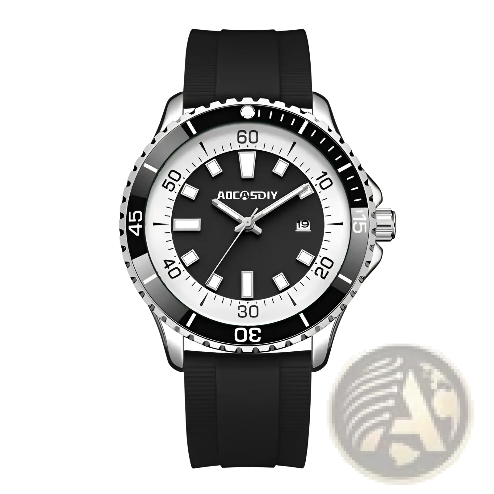 Black and silver aocsdiy dive watch with black rubber strap shown alongside gold dive watch green silicone chronograph