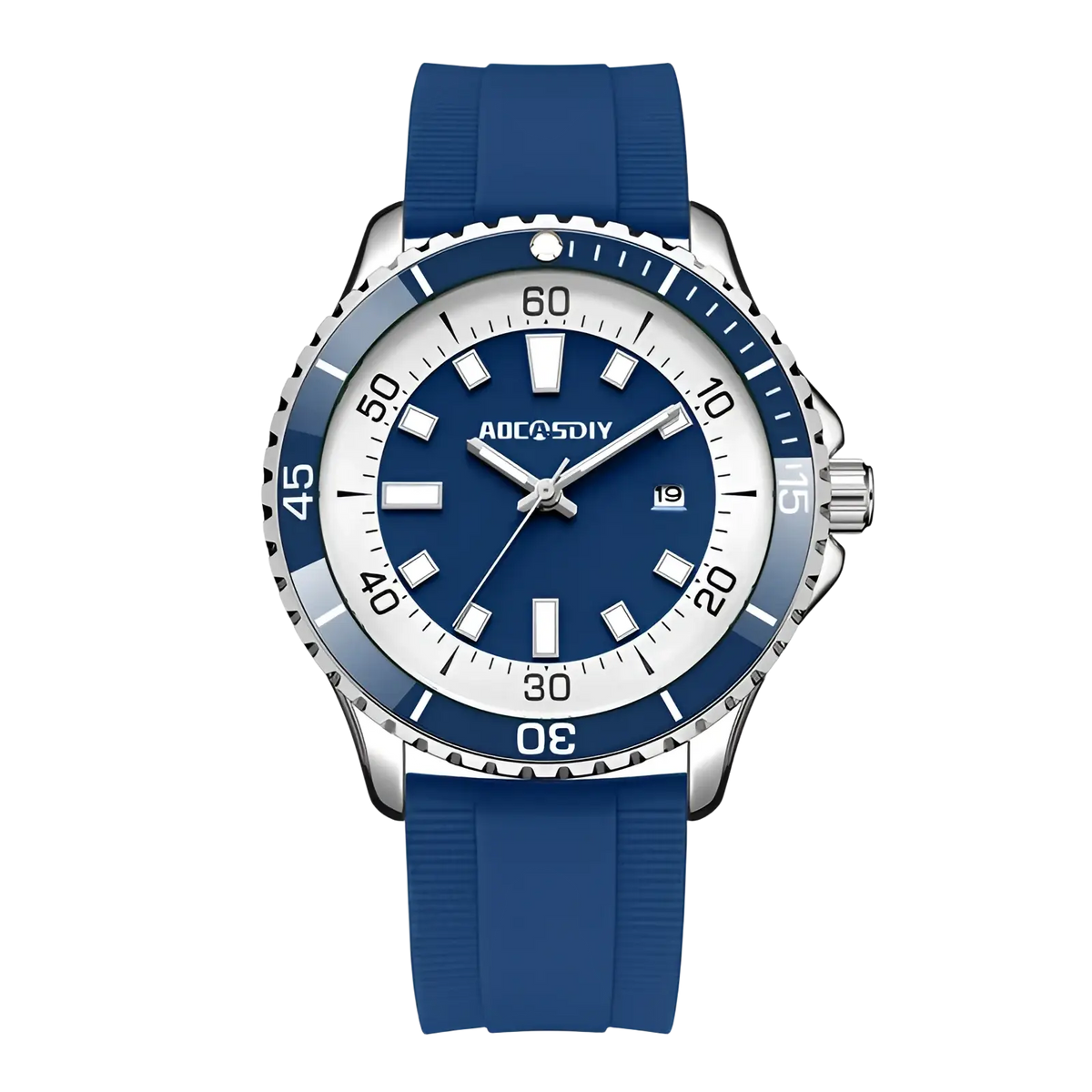 Blue and silver aocsdiy dive watch with rubber strap featured alongside gold dive watch green silicone chronograph