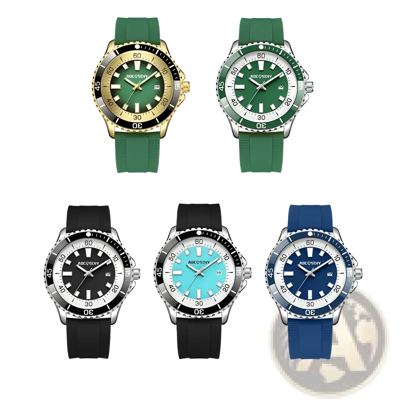 Gold dive watch green silicone chronograph sport watches with green and gold rubber straps for active use