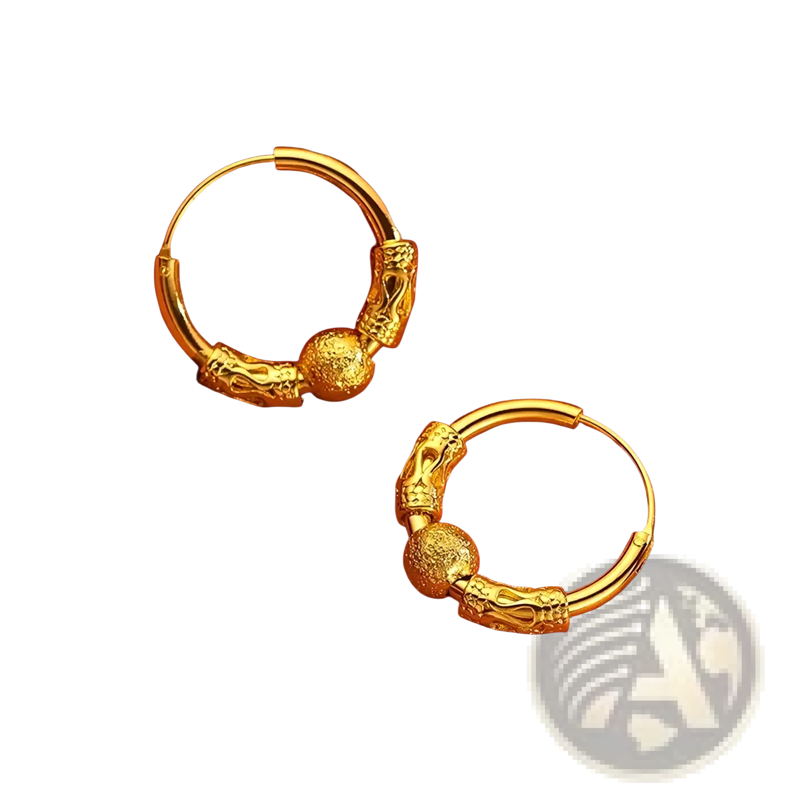 Gold dragon hoop earrings featuring intricate dragon head and textured ball designs in fine gold jewelry gift style
