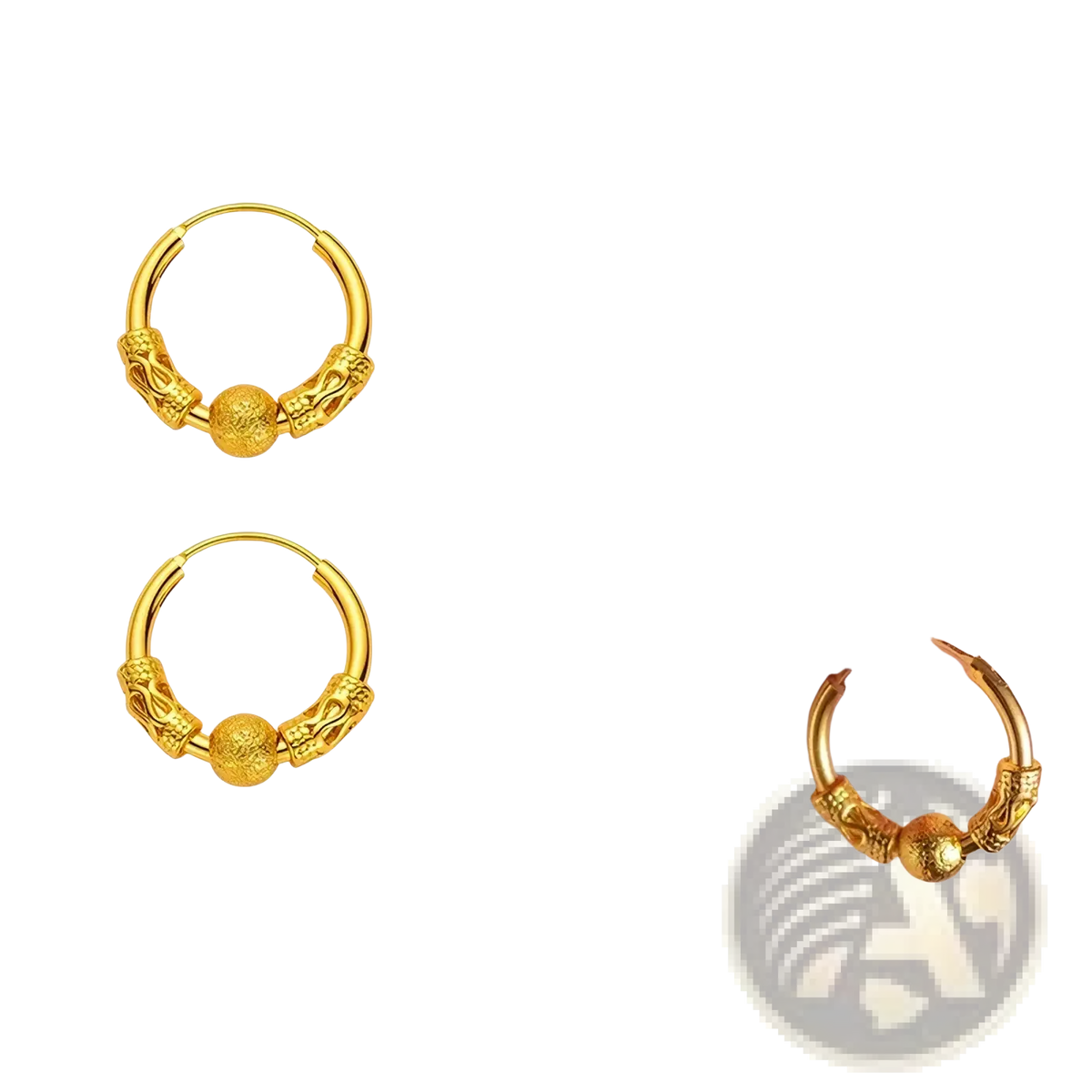 Gold dragon hoop earrings featuring intricate dragon head designs and textured spherical beads for fine jewelry gifts