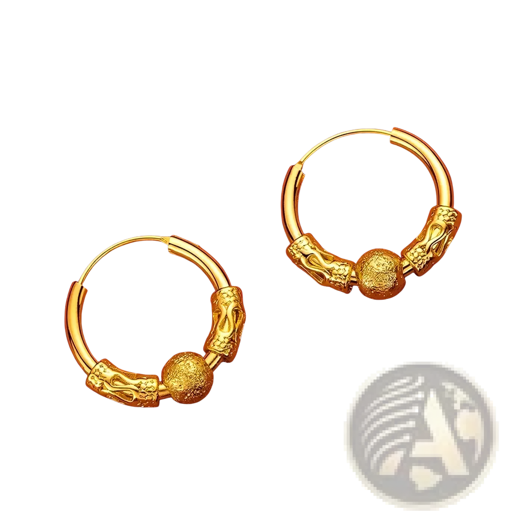 Gold dragon hoop earrings featuring intricate dragon motifs and textured spherical accents in gold fine jewelry gift
