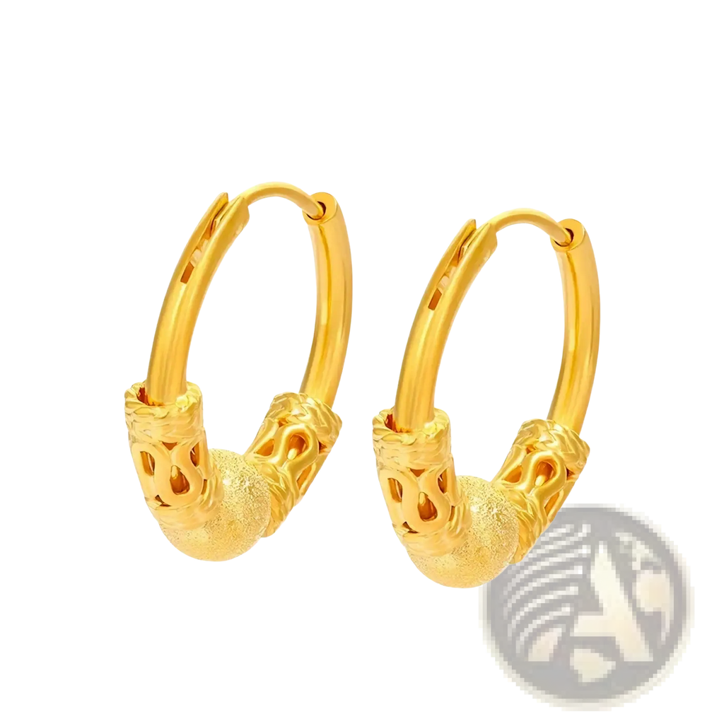 Gold dragon hoop earrings in gold with intricate textured filigree detailing and a polished finish for fine jewelry gifts