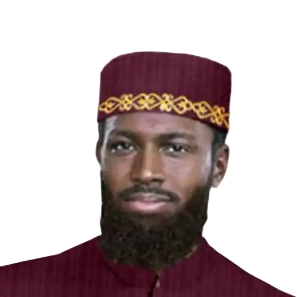 Maroon ribbed muslim prayer hat with a gold embroidered band designed for muslim prayer use