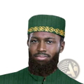 Green knitted muslim prayer hat with decorative gold embroidered band for traditional religious use