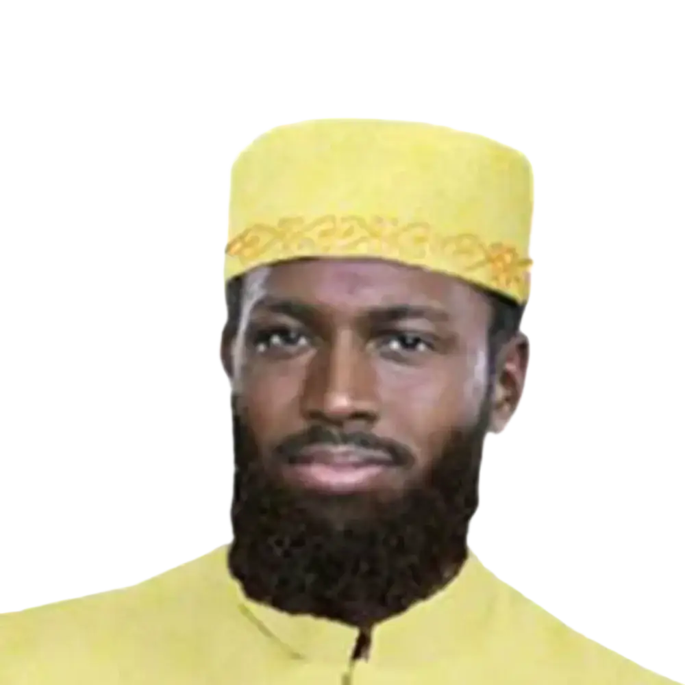 Yellow embroidered muslim prayer hat featuring gold embroidery suitable for muslim prayer use