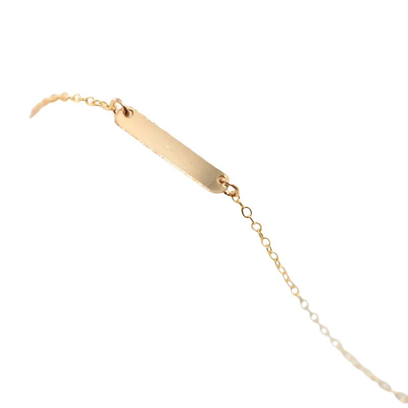 Gold filled gold toned rectangular nameplate charm bracelet with delicate chain mechanically bonded and tarnish resistant