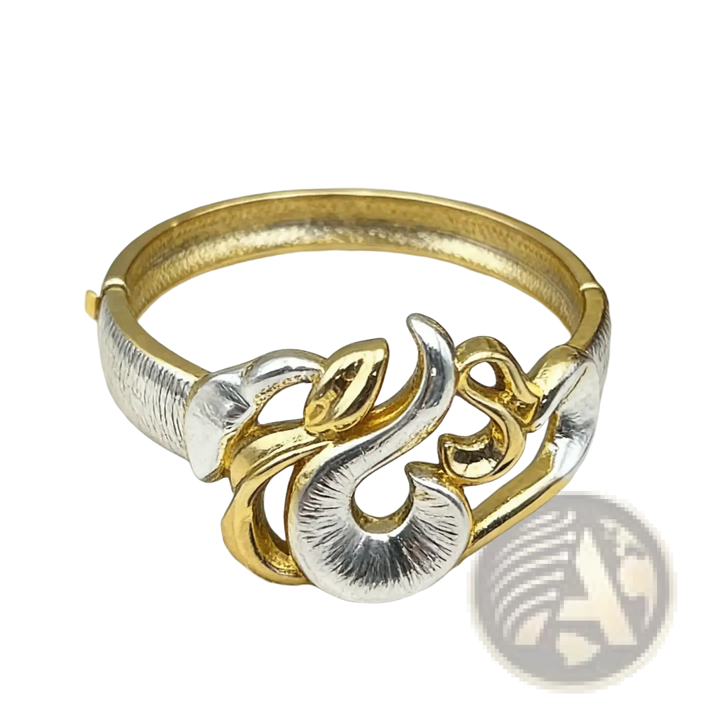 Gold flame jewelry set two-tone gold and silver snake-themed bangle bracelet with textured interwoven design for women wedding party