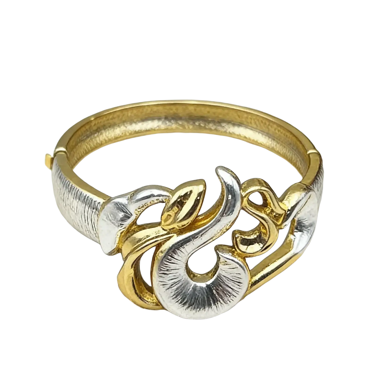 Gold flame jewelry set two-tone gold and silver snake-themed bangle bracelet with textured interwoven design for women wedding party