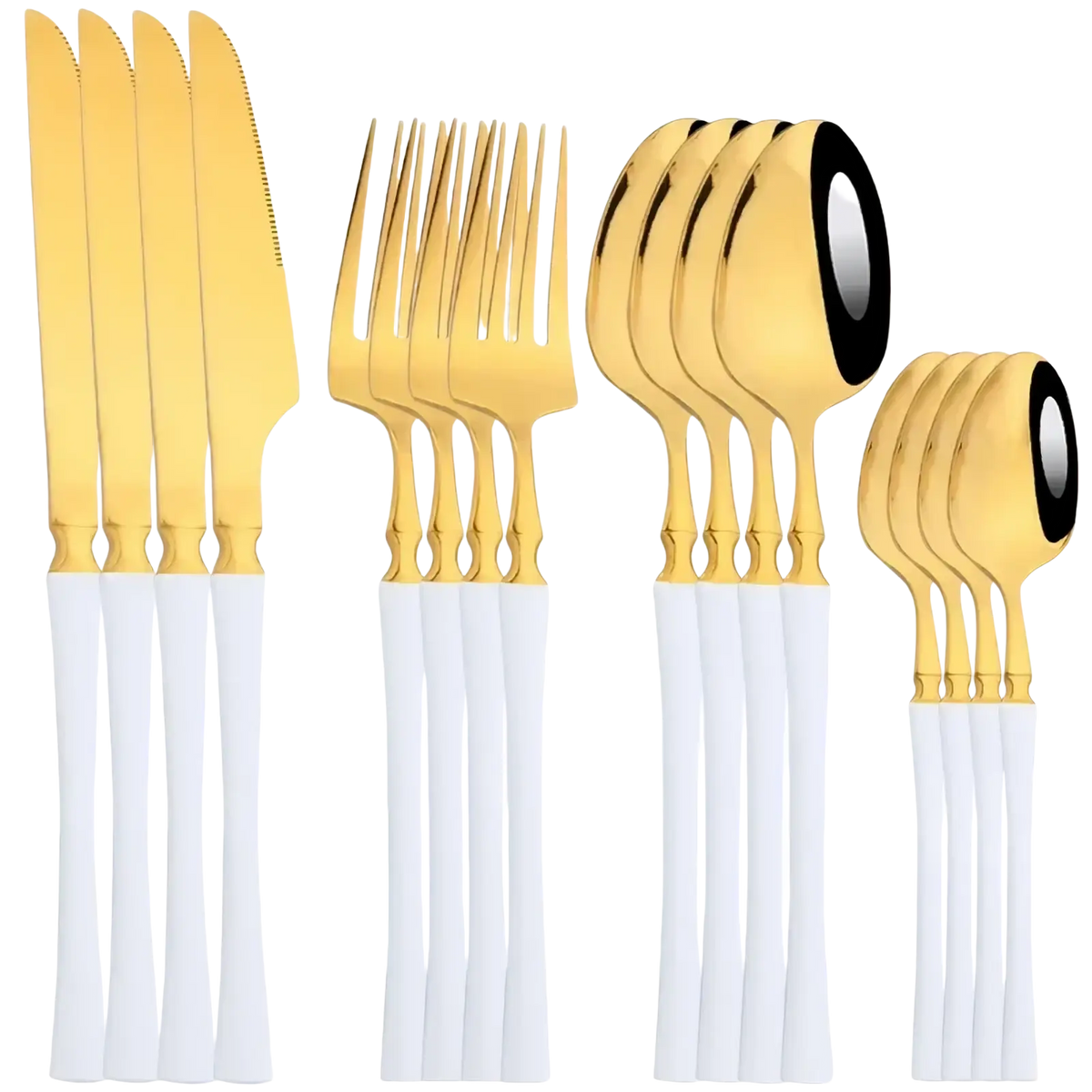 Gold flatware set stainless steel cutlery 16pcs with gold finish and white ceramic handles for elegant dining