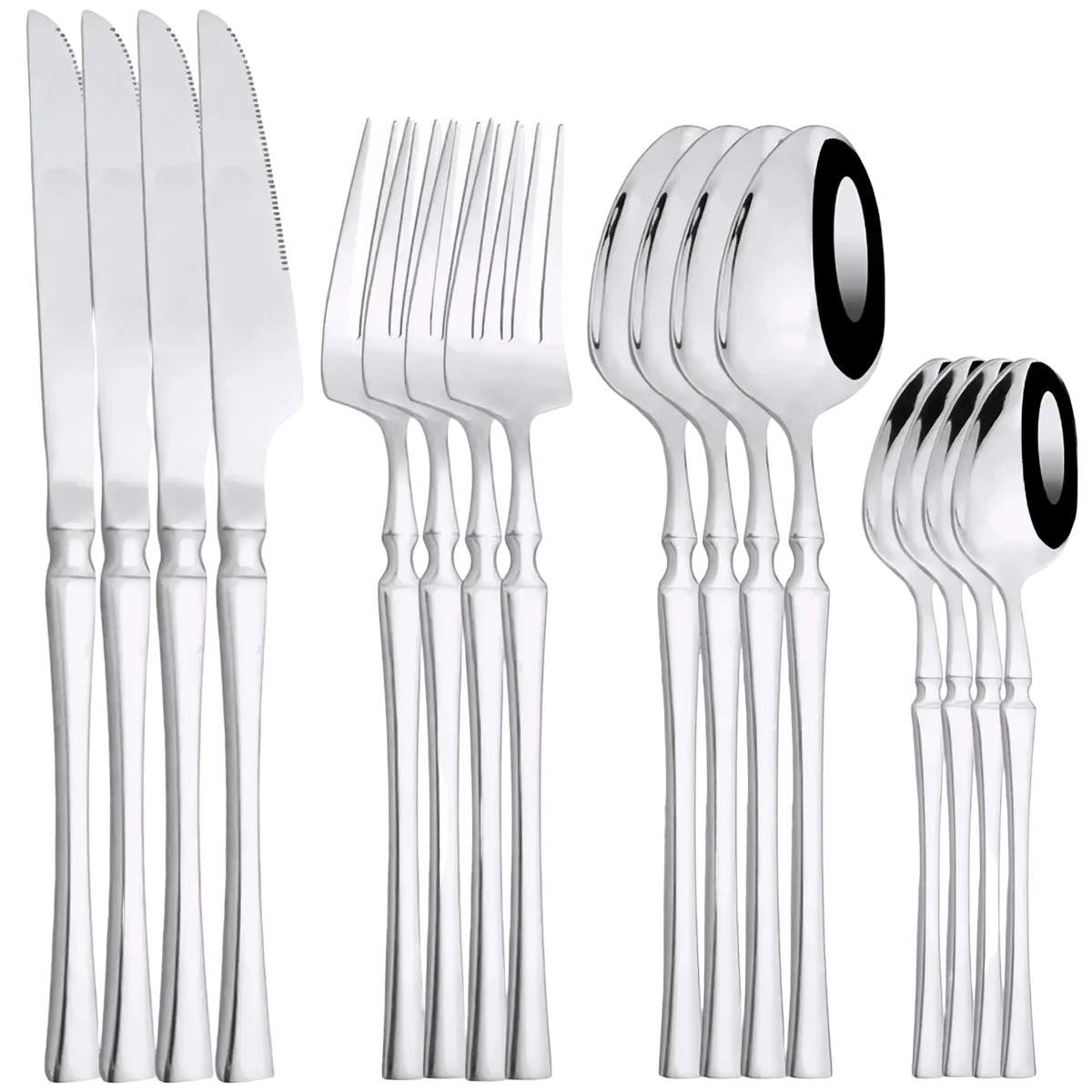 Gold flatware set stainless steel cutlery 16pcs with shiny slender handles and modern elegant design