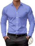 Gold Fleck men’s casual shirt in light blue with subtle geometric pattern and white buttons for everyday wear