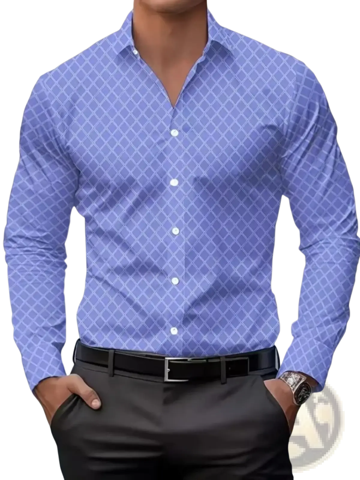 Gold Fleck men’s casual shirt in light blue with subtle geometric pattern and white buttons for everyday wear