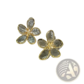Gold flower crystal stud earrings with gold-toned metal, clear faceted crystal petals, and a central diamond accent