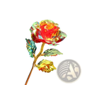 A gold foil artificial rose with crystal-encrusted petals and a radiant red center for eternal gift giving