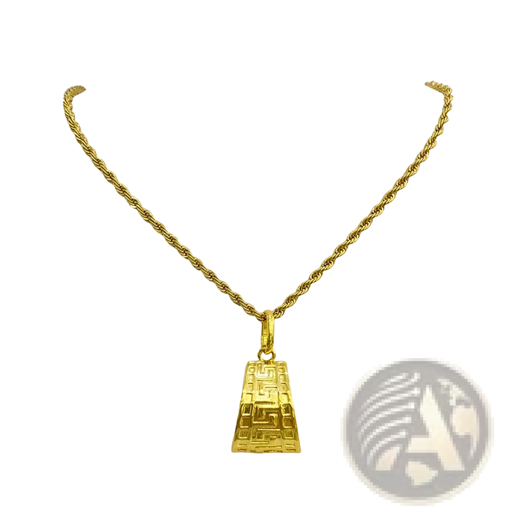 Gold Greek key jewelry set featuring a gold-colored rope chain necklace with a rectangular geometric pattern pendant