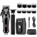 Black weeme electric grooming kit with gold hair clipper set featuring lcd display cutting length and skull logo style