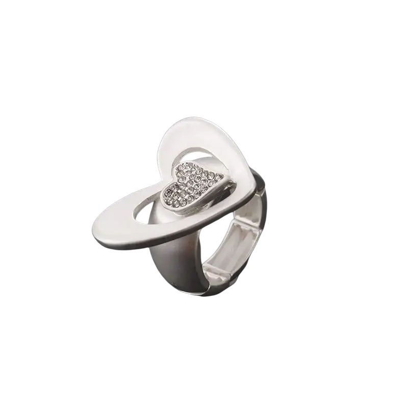 Silver heart ring with pave-set crystal center and adjustable band in gold heart ring rhinestone adjustable jewelry style