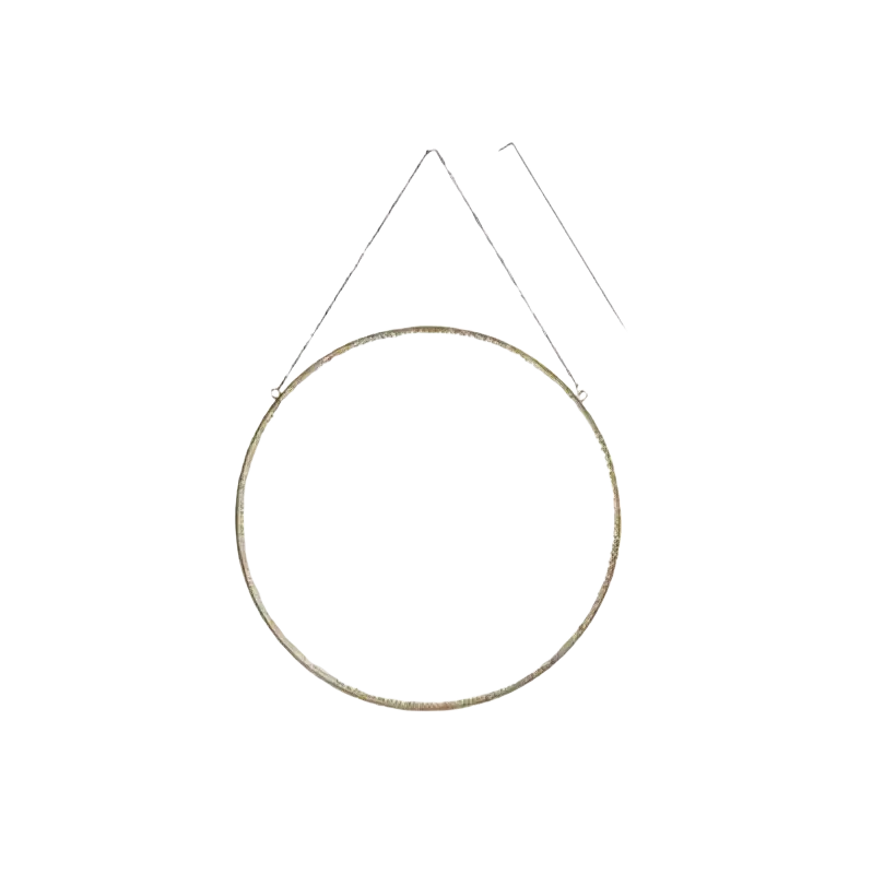 Gold hexagonal wall hanging mirror with a round gold-toned frame and hanging chain measuring 40cm by 30cm