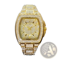 Gold-tone iced out square diamond mens luxury quartz watch fully encrusted with clear sparkling crystals