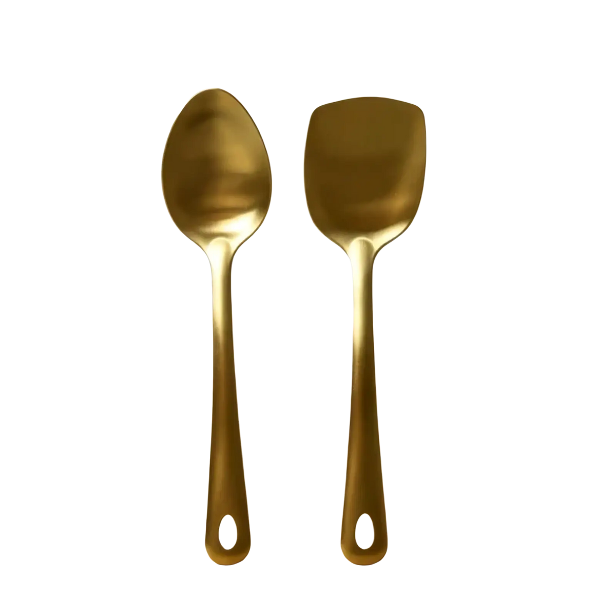 Gold kitchen utensil set stainless steel cooking tools featuring gold-colored spoon and spatula with modern design