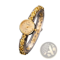 Gold ladies bracelet watch small dial quartz wristwatch with gold-toned round face and clear beaded bracelet