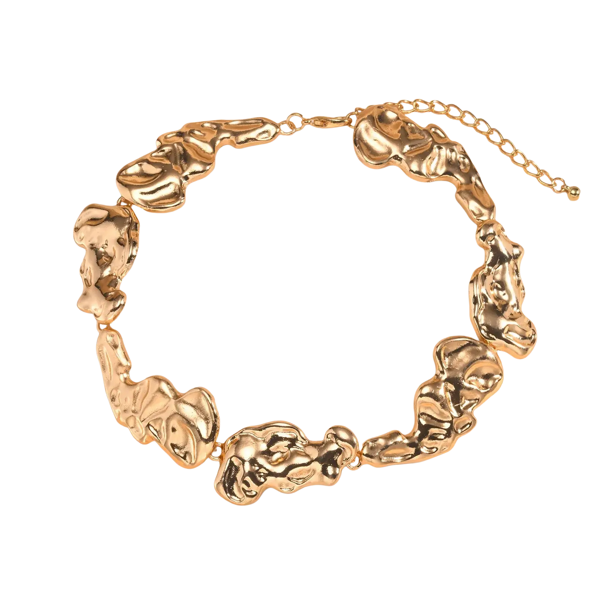 Gold lava choker necklace featuring gold-toned sculptural links resembling flowing molten metal in minimalist design