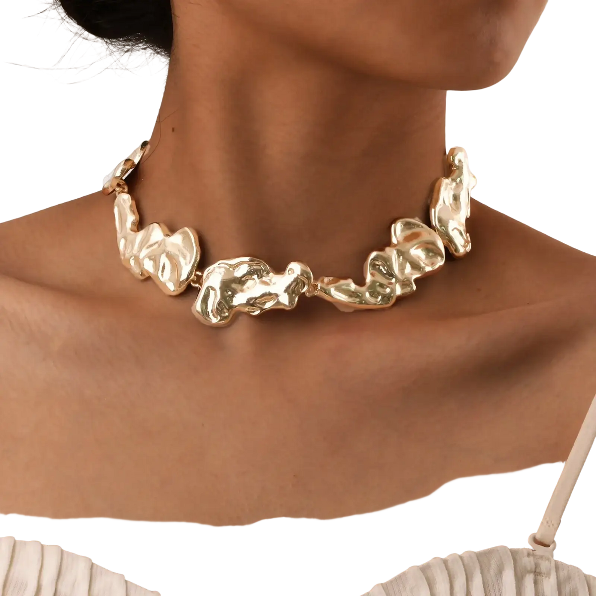 Gold lava choker necklace featuring gold-toned textured sculptural links with an organic minimalist design