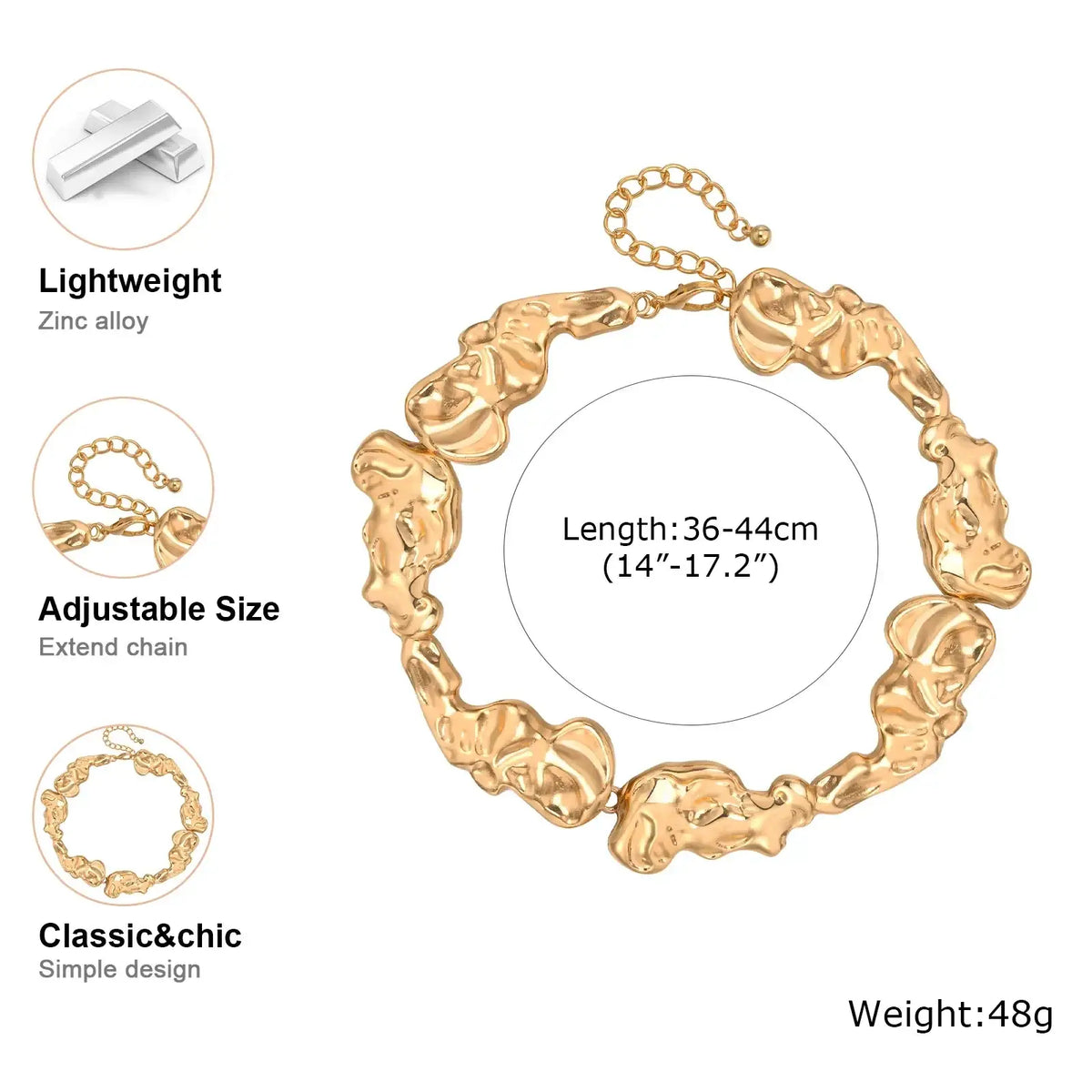 Gold lava choker necklace featuring a gold-toned chunky chain with a textured sculptural design and adjustable length
