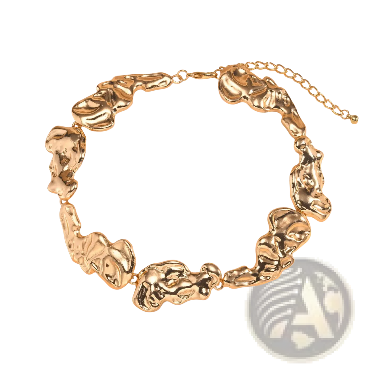 Gold lava choker necklace featuring gold-toned sculptural links resembling flowing molten metal in minimalist design