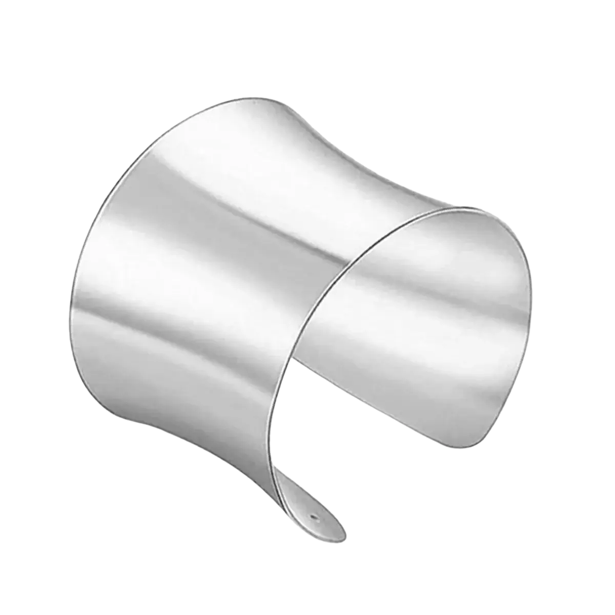 Silver cuff bracelet with smooth curved design and polished metallic finish in gold layered wire cuff bracelet style