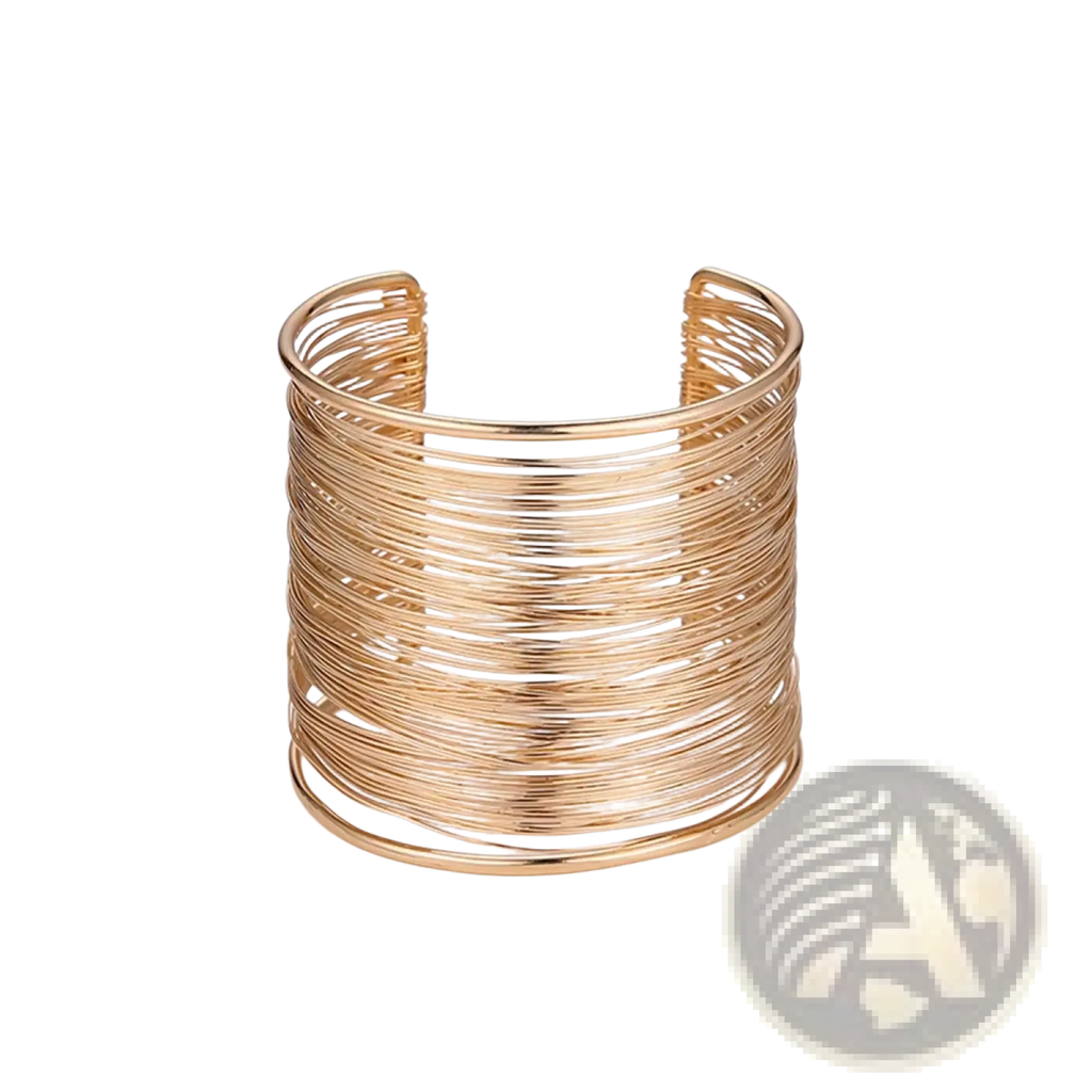 Gold layered wire cuff bracelet in gold tone featuring a sleek multi-layered modern design