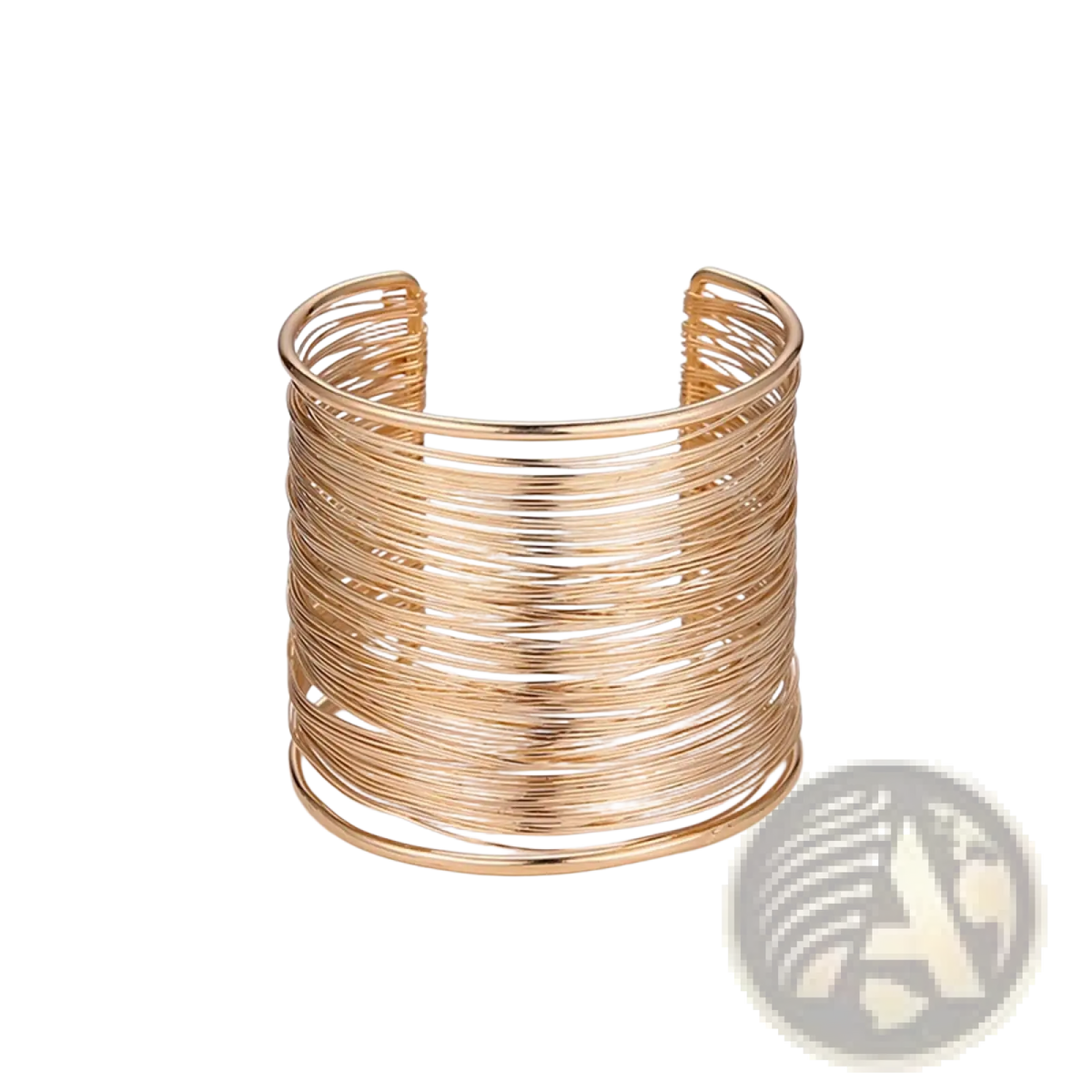 Gold layered wire cuff bracelet in gold tone featuring a sleek multi-layered modern design