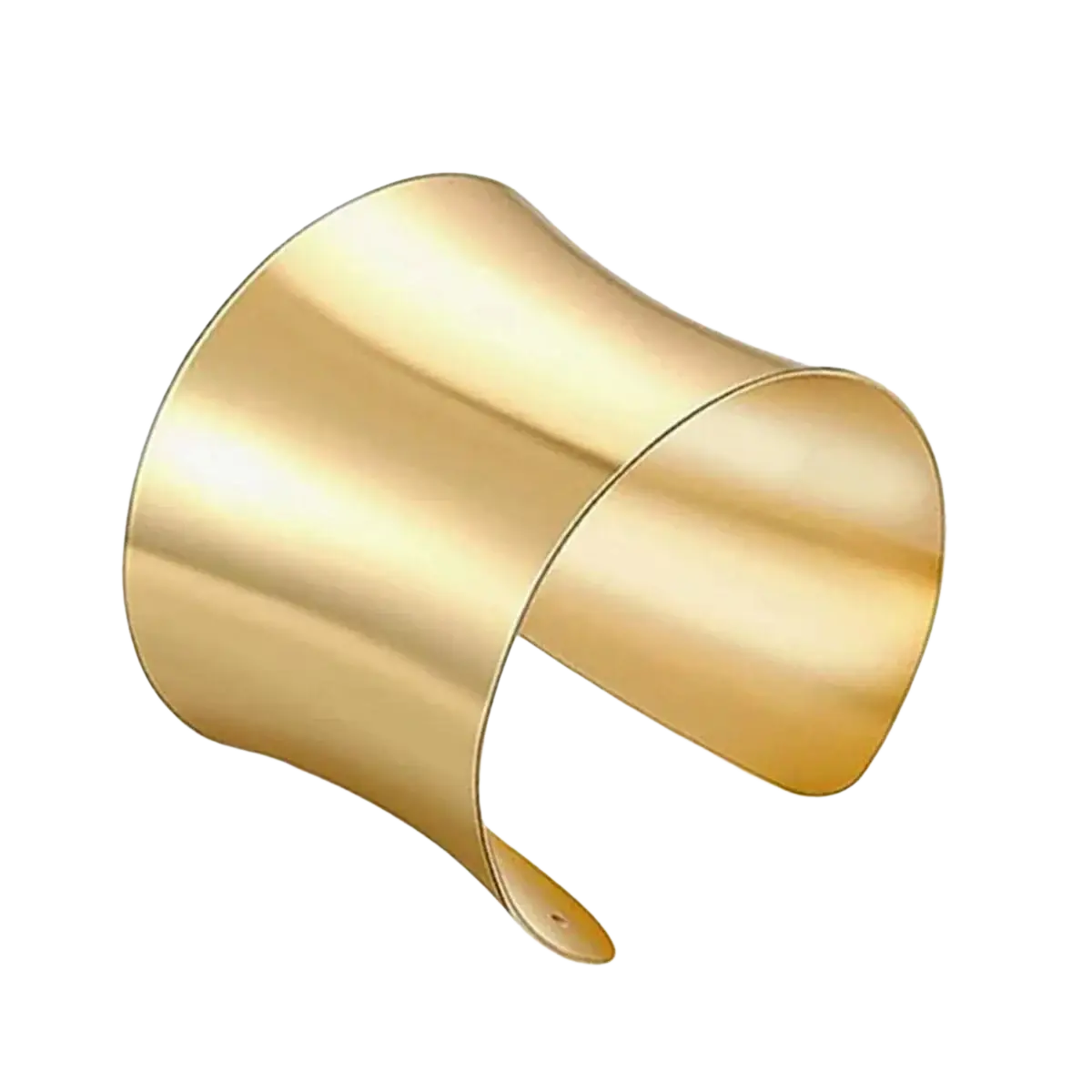 Gold layered wire cuff bracelet with sleek, smooth curved design in gold-toned metallic finish