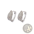 Silver leaf-shaped stainless steel hoop earrings adorned with sparkling clear crystals for elegant wear