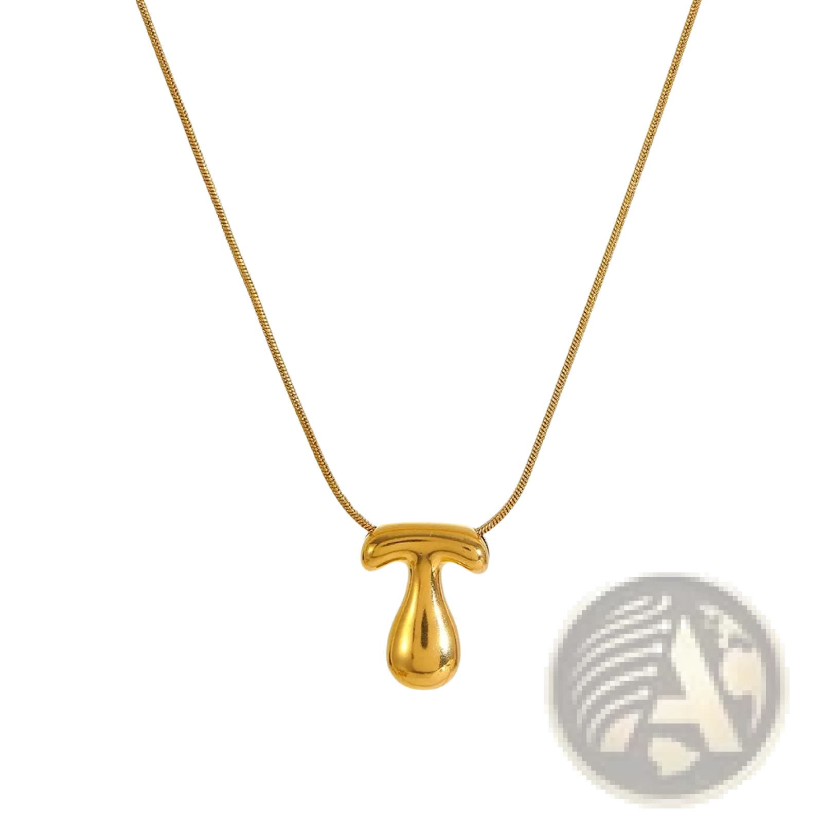 Gold letter a layered snake chain necklace featuring a gold-colored sleek t-shaped pendant with polished finish