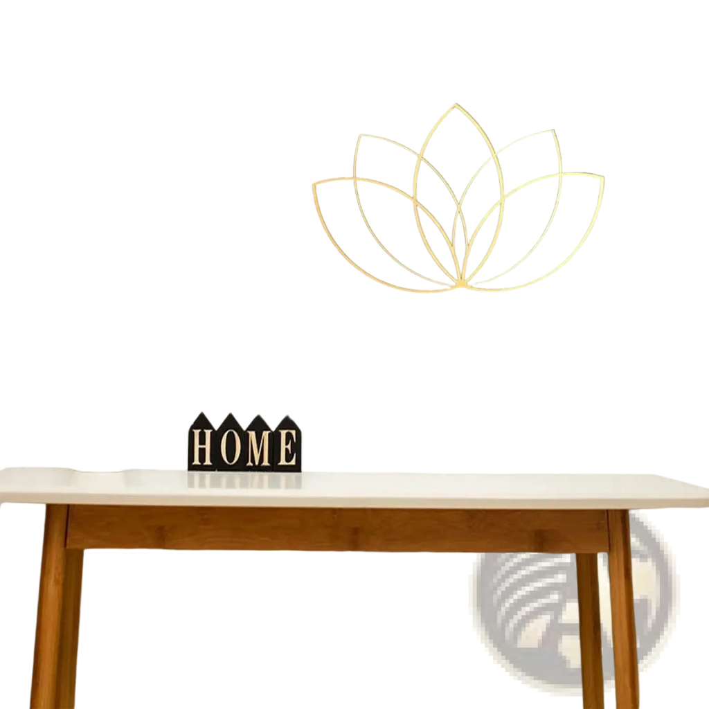 Gold lotus flower metal wall art featuring a gold wire lotus design for modern zen decor on the wall