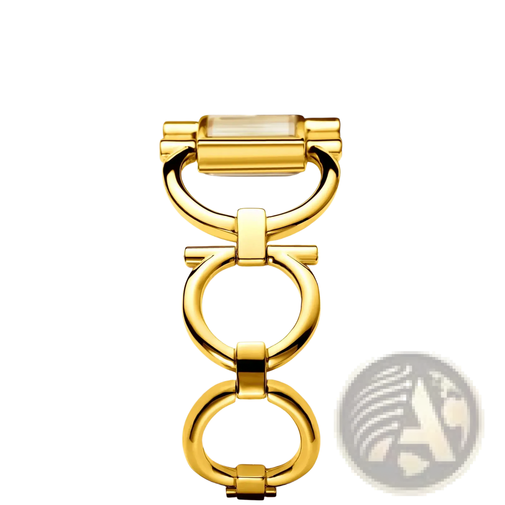Gold luxury quartz women watch bracelet with a gold-toned horsebit design and polished metal rectangular face