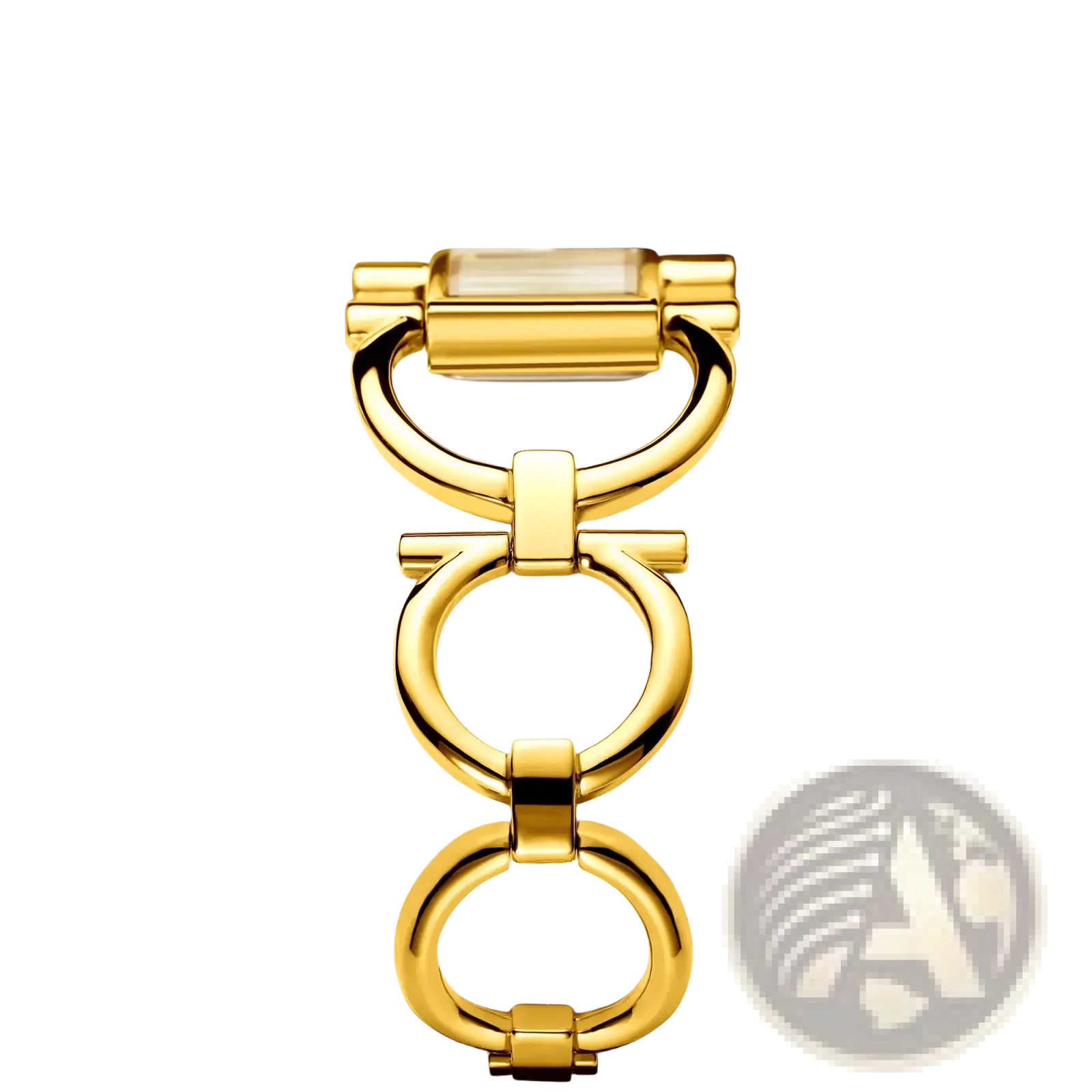 Gold luxury quartz women watch bracelet with a gold-toned horsebit design and polished metal rectangular face
