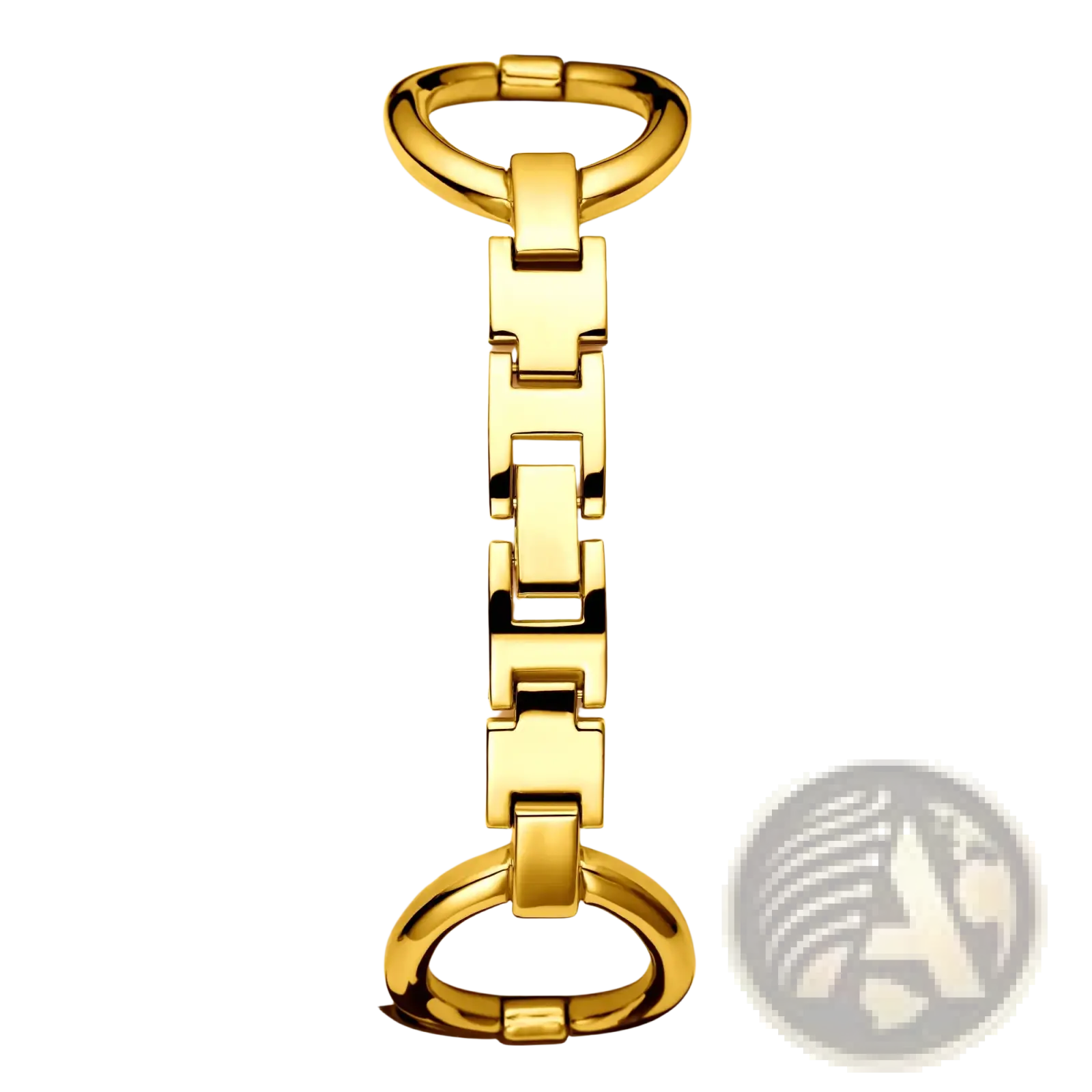 Gold luxury quartz women watch bracelet with a gold-toned metal bracelet featuring interlocking chain and horsebit clasps