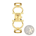 Gold luxury quartz women watch bracelet with gold-toned rectangular case and horsebit-style minimalist dial design